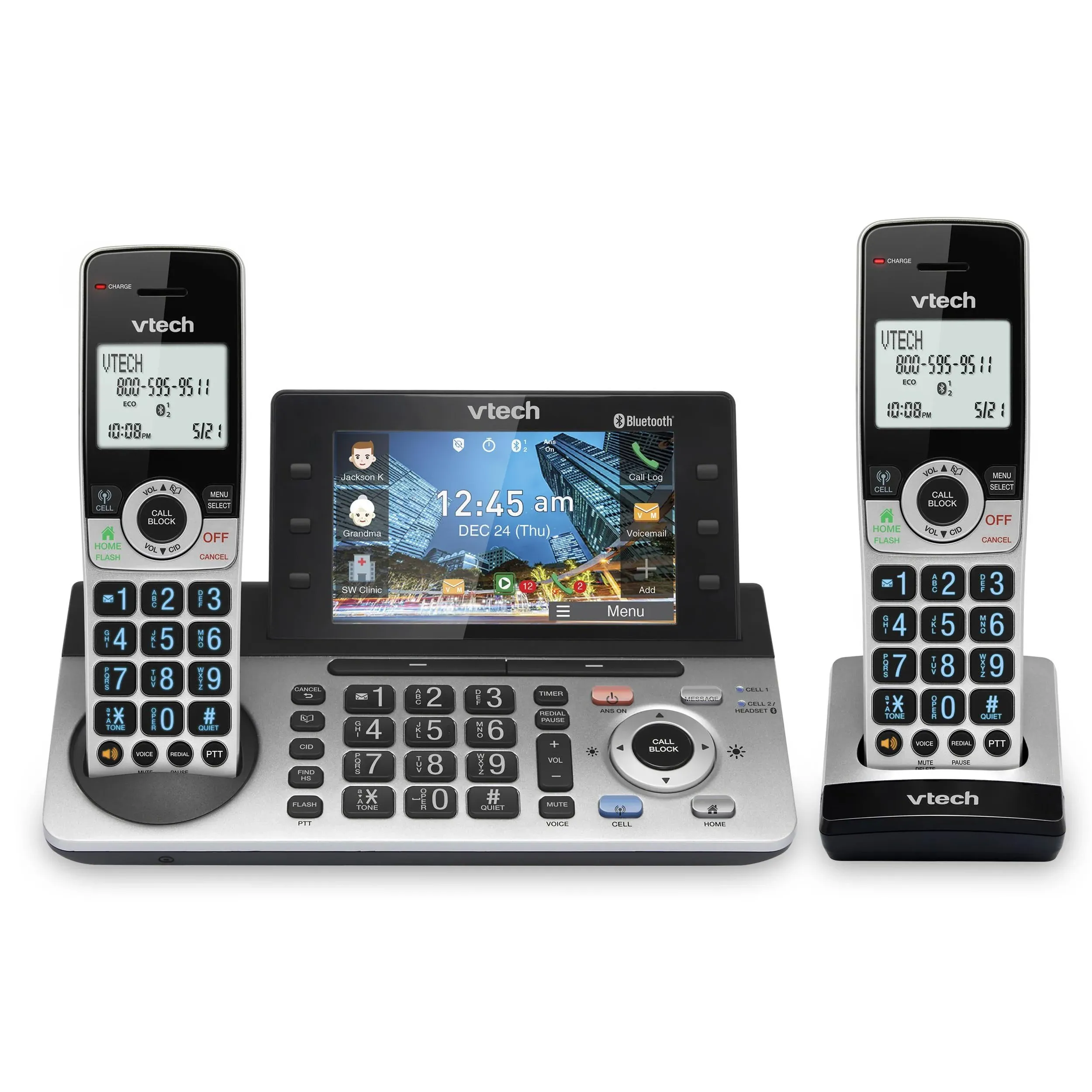 Vtech IS8251-2 Business Grade 2-Handset Expandable Cordless Phone for Home Office, 5" Color Display, Programmable Short Cut Keys, Smart Call