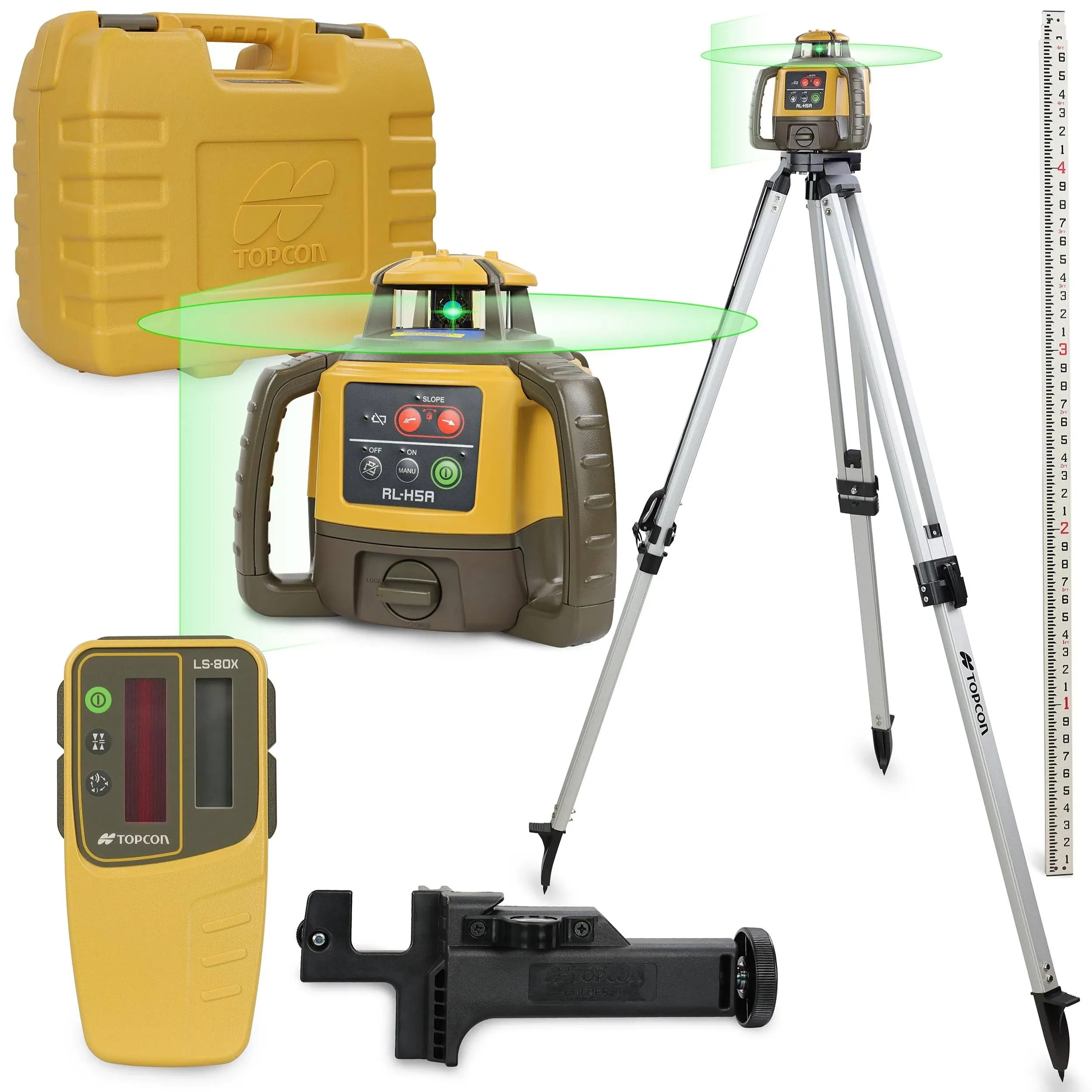 Topcon RL-H5A Laser 360 Leveler - LS-80X Receiver - Tripod and Tenth Fiber Rod