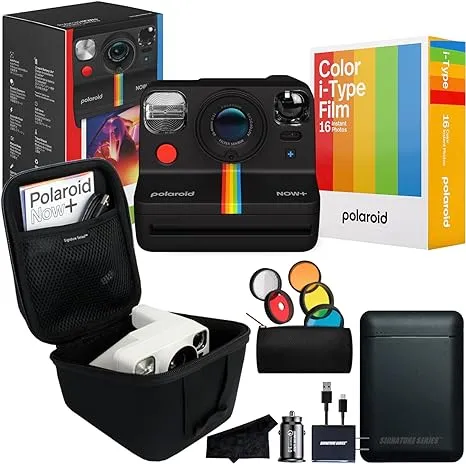 Polaroid Originals Now+ Plus 2nd Generation Bluetooth I-Type Instant Camera with Bonus Lens Filter Kit, 16 Color Film Photos and Signature Series Charger Bundle