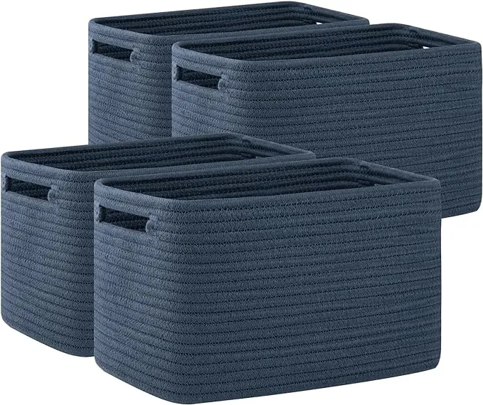 OIAHOMY 4 Pack Storage Baskets for Organizing, Cube Storage Bins for Shelves, Rectangle Storage Baskets With Handles, Woven Baskets for Storage, 12.7''Lx9''Wx7.8''H, White