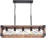 Bribyit Farmhouse Kitchen Island Lighting, 5-Light Dining Room Light Fixture, Farmhouse Linear Chandelier with Solid Wood for Dining Room Kitchen