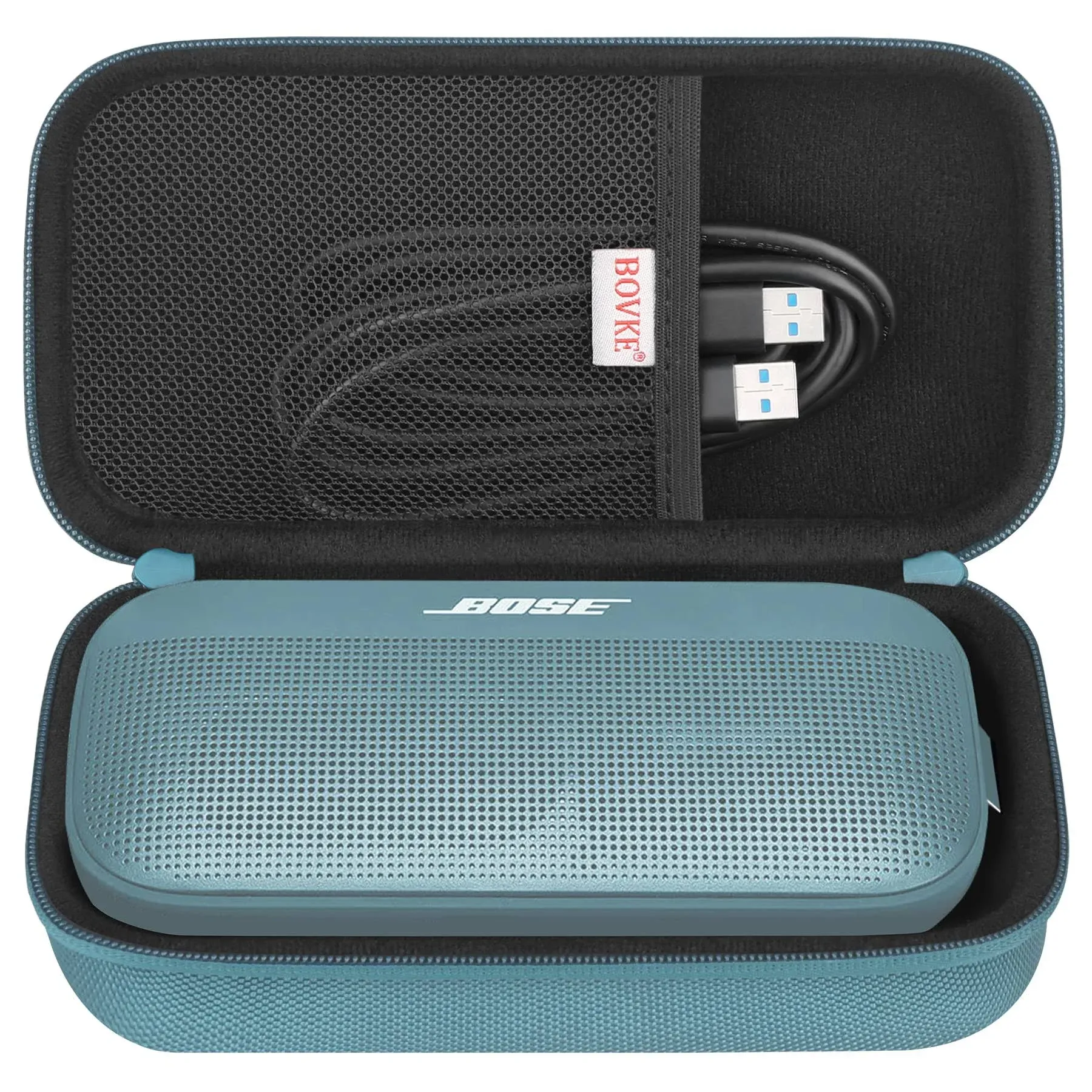 BOVKE Hard Travel Speaker Case for Bose New SoundLink Flex Speaker (2nd Gen) / Bose SoundLink Flex Bluetooth Portable Speaker, Extra Mesh Pocket for Bose Speaker Charger, Charging Cables, Stone Blue