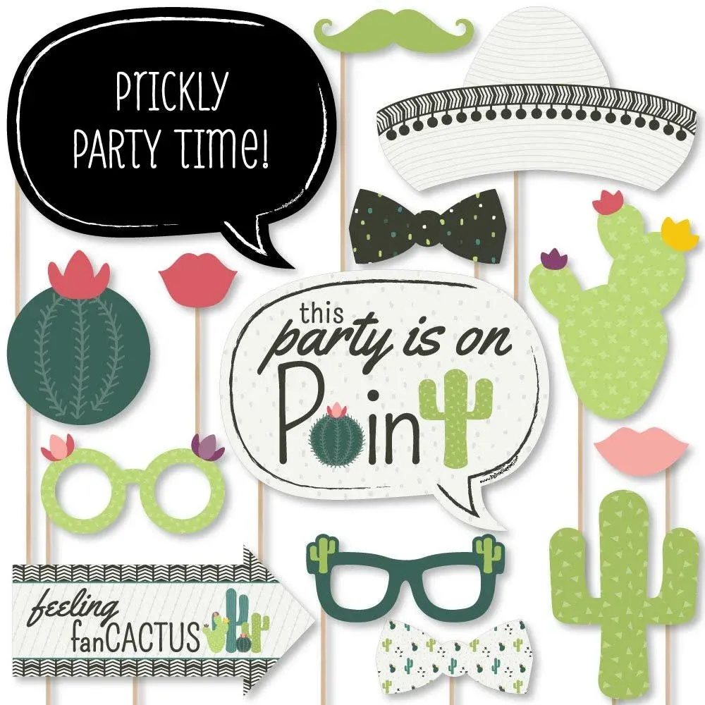 Prickly Cactus Party - Fiesta Party Photo Booth Props Kit - 20 Count