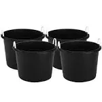 Homz Plastic 17 Gallon Utility Storage Bucket Tub w/ Rope Handle Black 4 Pack