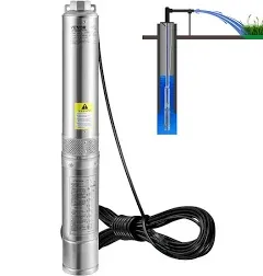 VEVOR Deep Well Submersible Pump Stainless Steel Water Pump 1HP 115V 37GPM 207ft