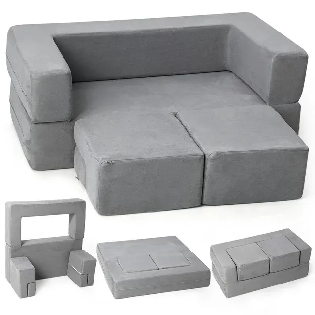 Kids Couch Sofa Modular Toddler Couch for Bedroom Playroom, 3 in 1 Multifunctional Toddler Couch for Playing, Creativing, Sleeping, Indoor Kids Sofa, for Imaginative Girls and Boys