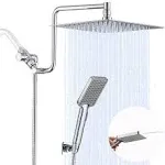 10" Rainfall Shower Head with Handheld Combo Upgrade 12" Extension Arm Height Adjustable Powerful Stainless Steel Shower Head High Pressure Brass