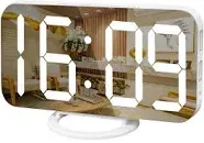 WulaWindy Digital Alarm Clock, Large Mirrored LED Display, with USB White