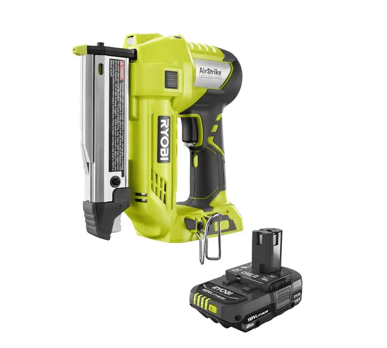 Ryobi One+ 18V Cordless Airstrike 23-Gauge 1-3/8 in. Headless Pin Nailer with 2.0 ...