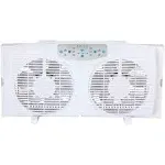 Twin Window Fan 8&#034; White Electrically Reversible Thermostat LED Display 3-Speed