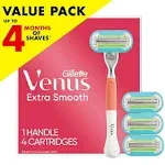 Venus Extra Smooth Pink Women's Razor Handle + 4 Refills