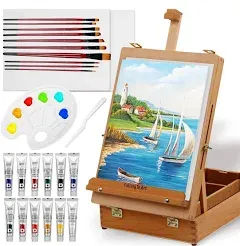 Falling in Art Easel Box Acrylic Paint Set with Portable Table Display Stand