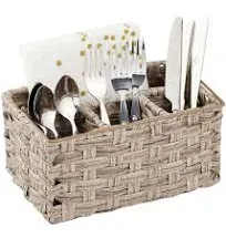 mDesign Plastic Woven Divided Cutlery Storage Organizer Caddy Tote