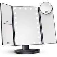 Makeup Mirror Vanity with LED Lights, Touch Control, Trifold, Dual Power, Black