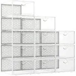 Pinkpum Shoe Storage Boxes, Shoe Organizer for Closet Clear Plastic Stackable Shoe Box Bins Case Holder 12 Pack Clear White