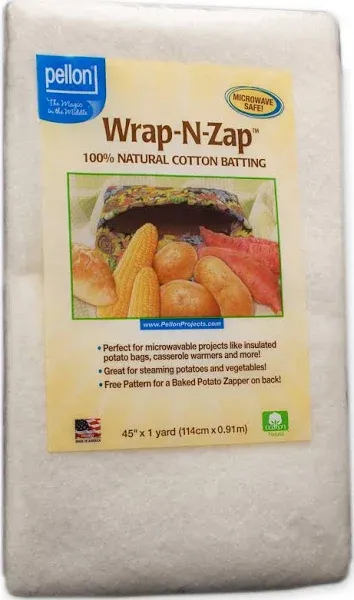 Pellon Natural Wrap-N-Zap ~ Cotton Quilt Batting ~ 45&#034; x 1 Yard ~ NEW Sealed Pkg