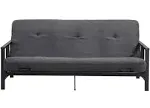 DHP Harlow Metal Arm Futon Full Black Frame with 6" Grey Microfiber Mattress