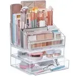 Stori Chloe Stackable Clear Makeup Holder and Double Organizer Drawer Set Organize Cosmetics and Beauty Supplies Made in USA