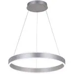 Room Decor Modern LED Chandelier 23.62'' Dimmable 1-Ring Chandelier 76W Circular Pendant Light for Dining Room Kitchen Island Bedroom, 6000K, Silver UL Listed