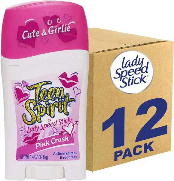 Teen Spirit,Lady Speed Stick Pink Crush Antiperspirant Deodorant Stick, 1.4 Oz (12 Pack)