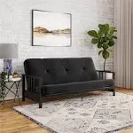 Dhp Harlow Full Metal Arm Futon with 6-Inch Thermobonded High Density Polyester Fill Black Microfiber Mattress