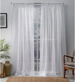 Exclusive Home Santos Embellished Stripe Sheer Linen Rod Pocket Curtain Panel Pair