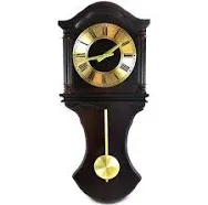 Bedford Clock Collection Chocolate Wood Wall Clock with Pendulum and Chimes