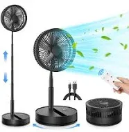 LIPETY Portable Foldable Rechargeable Oscillating Fan - 9" 7200mah Battery Operated USB C Small Fan Remote, Quiet Table Desk Fan Folding Standing Pedestal Fan for Bedroom Rome Office Camping Travel