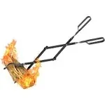 AGM Fireplace Tongs, 26" Fire Pit Accessories Firewood Tongs, Log Grabber for Thick Logs, Heavy Duty Wrought Iron Fire Pit Firetongs, Campfire BBQ