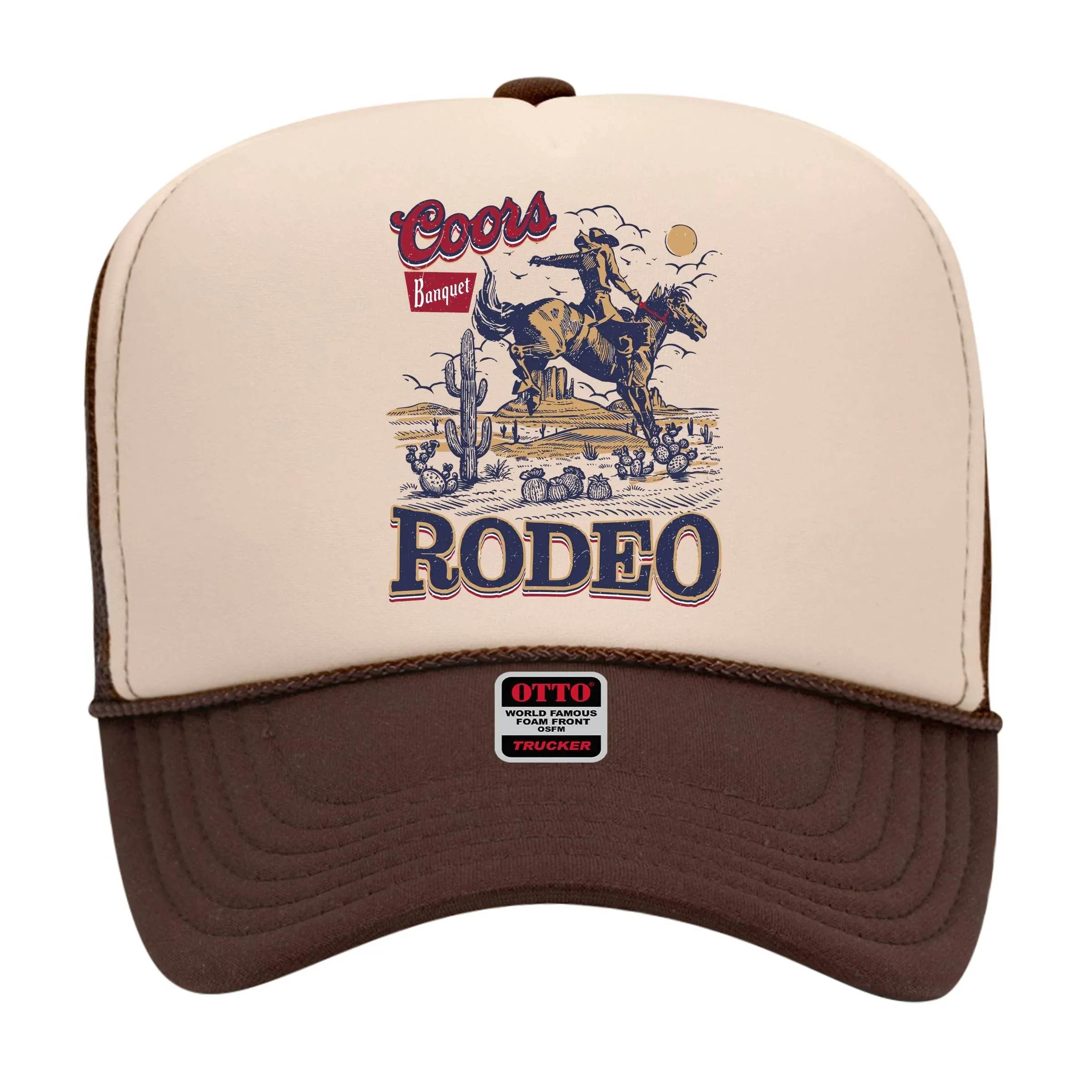 The Banquet Rodeo Trucker Hat - Premium Snapback for Men and Women - Cowgirl Western Beer Country Trendy (US, Alpha, One Size, Brown/Tan)