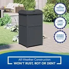 Suncast Hideaway Rectangular 33 Gallon Trash Can with Secure Lid, Resin Desig...