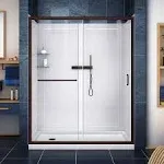 DreamLine Infinity-Z 30 in. D x 60 in. W x 76 3/4 in. H Clear Sliding Shower Door in Oil Rubbed Bronze, Left Drain and Backwalls