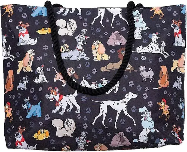 Disney Dogs Tote Bag for Women, 101 Dalmatians Lady and Tramp Print Large Canvas Purse, Disney Work Tote Big Bag,