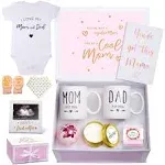 2024 New Mom Gifts for Women- Announcements Pregnancy Gifts for First Time Moms, Gender Reveal Gifts for New Parents Mom and Dad Mugs-11oz Coffee Mug Set