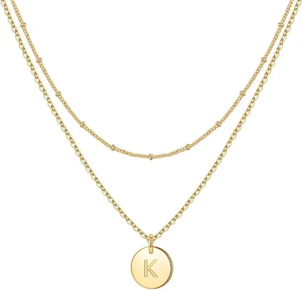 IEFWELLInitial Necklaces for Women Girls Gold Silver Rose Gold Double Side Engraved Hammered Coin Necklaces Initial Necklace for Women Girls Jewelry