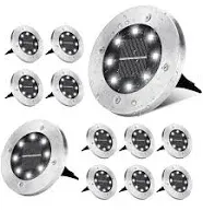 Solar Ground Lights, 12 Pack 8 LED Solar In-Ground Lights, Waterproof Solar Disk