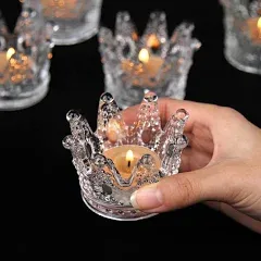 Vixdonos Votive Candle Holders Set of 6 Crown Glass Tealight Candle Holder for Wedding, Party and Home Decor