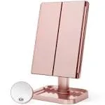 HUONUL Makeup Mirror Vanity with Lights, 2X 3X 10X Magnification, Lighted Mirror, Touch Control, Trifold Dual Power Supply, Portable LED Women Gift (Black)