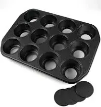 Wrenbury Pro Mini Cheesecake Pans Removable Bottom 12 Hole - Heavy Gauge Carbon Steel Muffin Cupcake Pan Loose Bottom Springform for Baking - 3 Inch Individual Cheesecakes Tin - PFOA Free