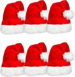  6 Pack Plush Santa Hat Confortable Velvet Red Christmas Hat for Christmas 