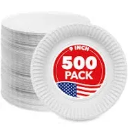 9 in Everyday Disposable Paper Plates Uncoated Party 100 or 200 Plate Made in US