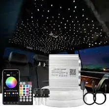 AKEPO Car Home Use APP Control Twinkle Fiber Optic Light Kit, 16W RGBW Dual Head Twinkle + Music Mode Star Ceiling Sky Light with 600 Strands 0.03in/0.75mm 9.8ft/3m Optical Fiber Cable