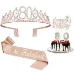 80Th Birthday Decorations for Women,80Th Birthday Sash,80Th Birthday Crowns for