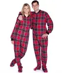 Big Feet Pjs Red & Black Plaid Cotton Flannel Adult Footie Footed Pajamas w/ Drop Seat XS