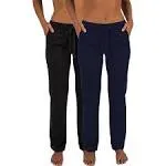 Sexy Basics Women's 2 Pack Ultra Soft French Terry Cotton Drawstring Yoga Lounge Long Pants (2 Pack- Navy & Charcoal, Medium)