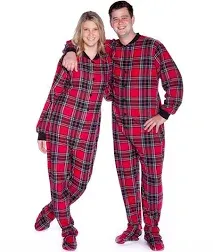 Big Feet Pajamas Red & Black Plaid Flannel Adult Footed Pajamas