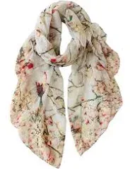 GERINLY Scarfs for Women Lightweight Floral Birds Print Cotton Scarves and Wraps for Winter Shawl