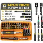 Hi-Spec 44pc Impact Drill Driver Screw Bit Set with Popular PZ & Ph Sizes. 1/4