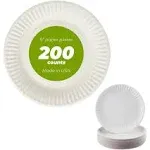 9&#034; Uncoated Paper Plates- White, Pack of 200