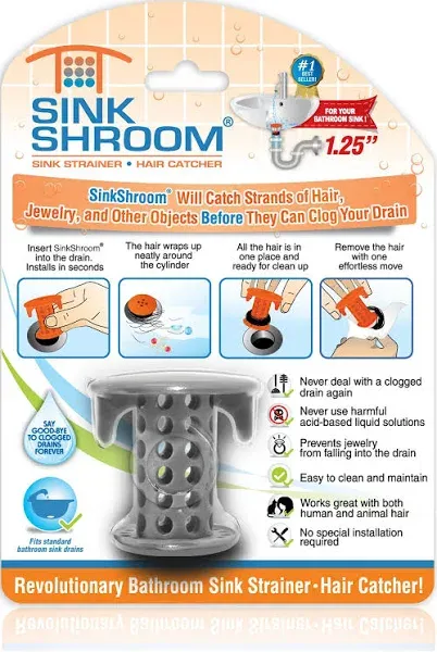 SinkShroom 1.25 in. Bathroom Sink Drain Protector Hair Catcher in White and Nickel with Stopper Plug Bundle HDSSNKSTP124